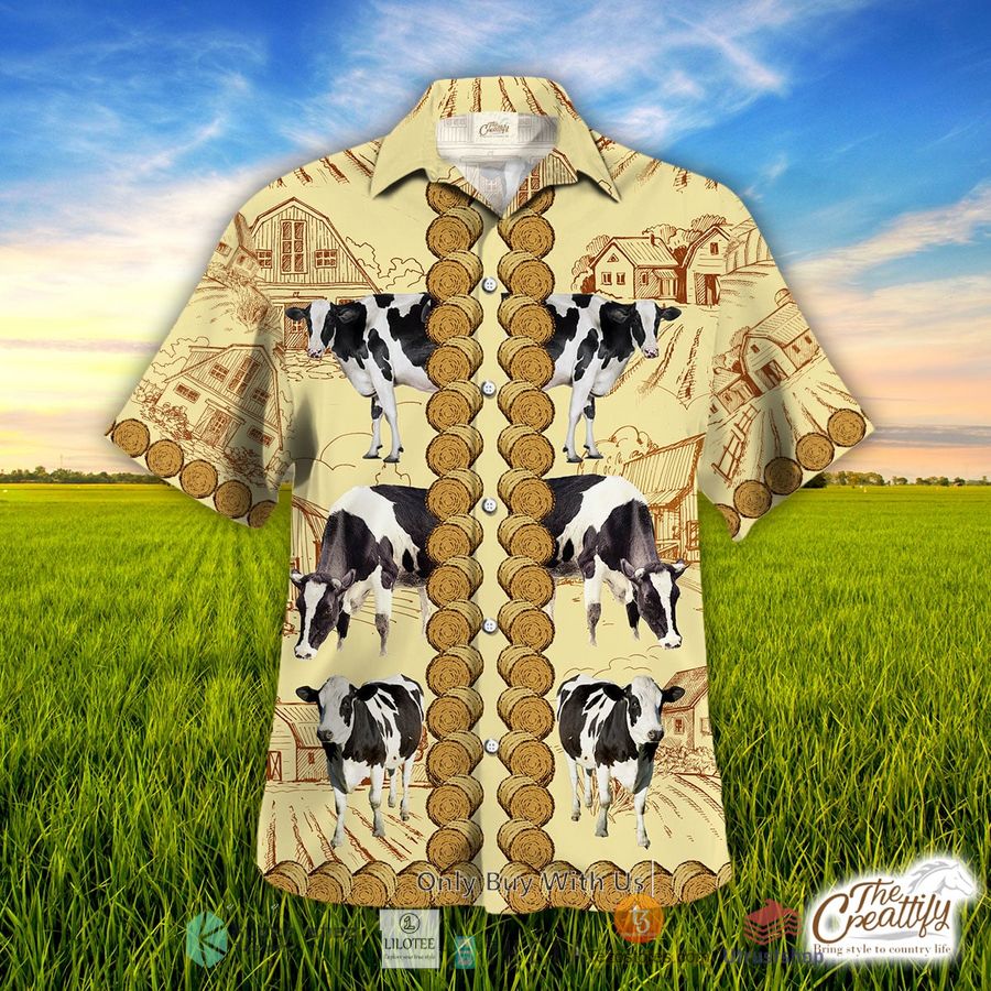 holstein in rolled hay pattern hawaiian shirt 1 29102