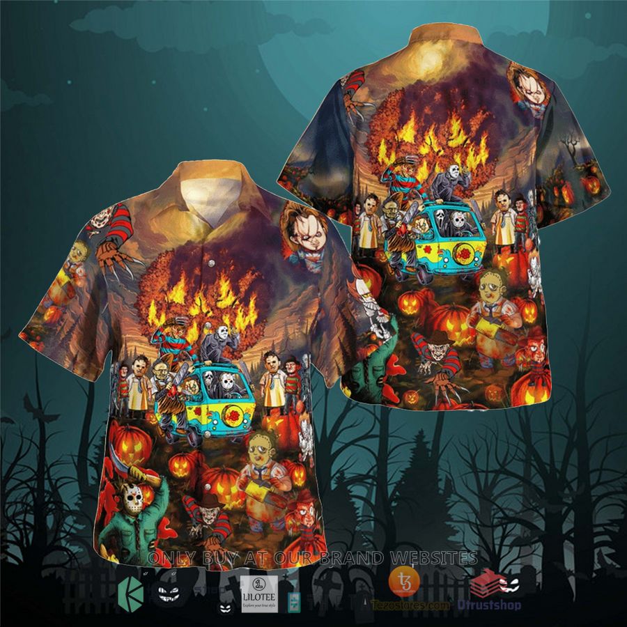 horror characters cartoon camping casual hawaiian shirt 1 34245