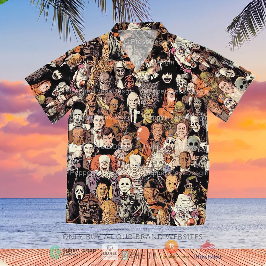 horror characters cartoon collection casual hawaiian shirt 1 8829