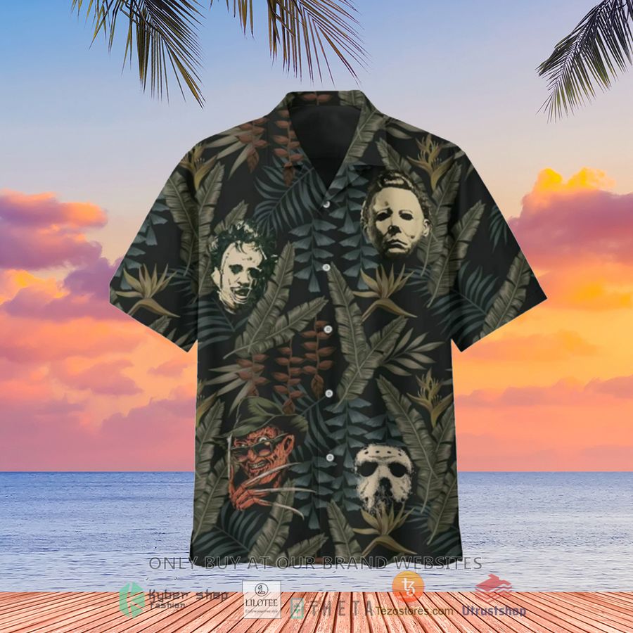 horror characters face tropical forest casual hawaiian shirt 1 88054