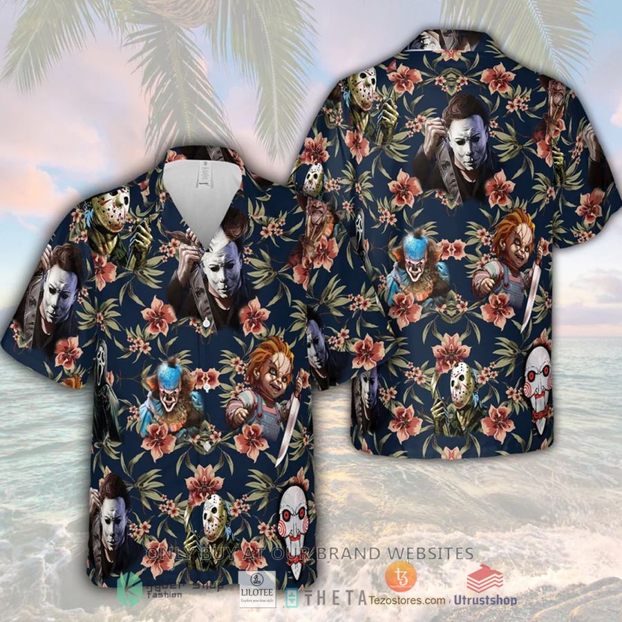 horror characters hibiscus tropical casual hawaiian shirt 1 43769