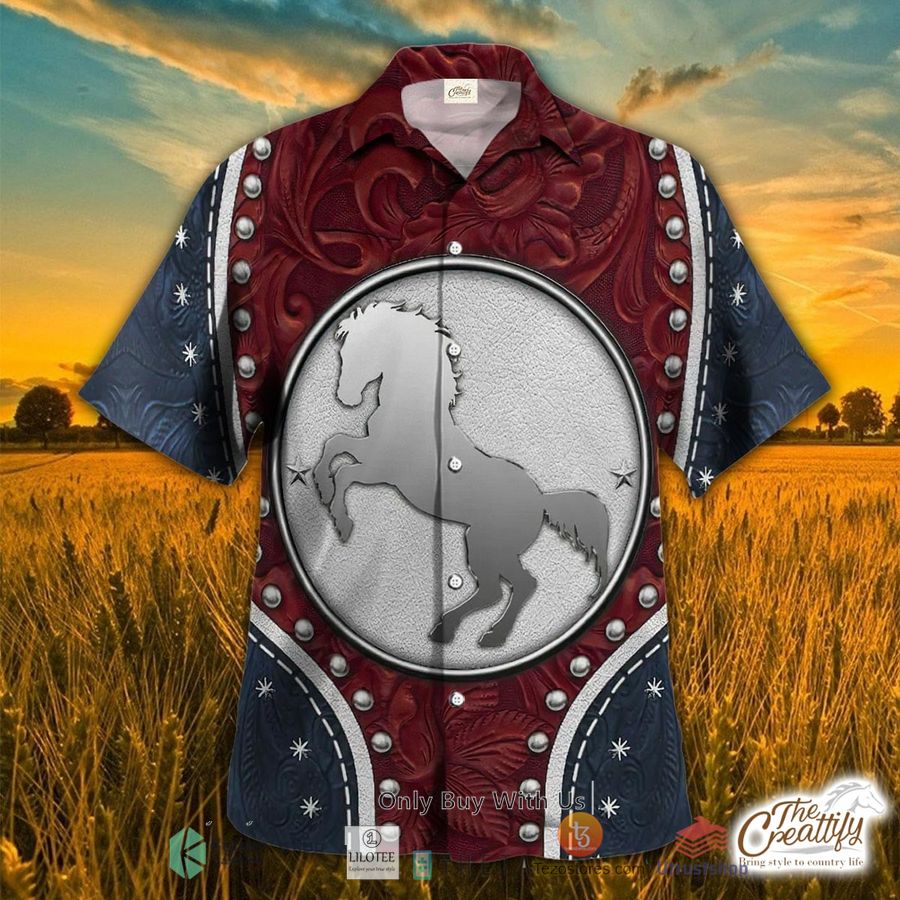 horse navy leather hawaiian shirt 1 91914