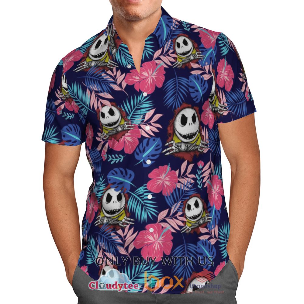jack skellington flower navy hawaiian shirt 2 44885