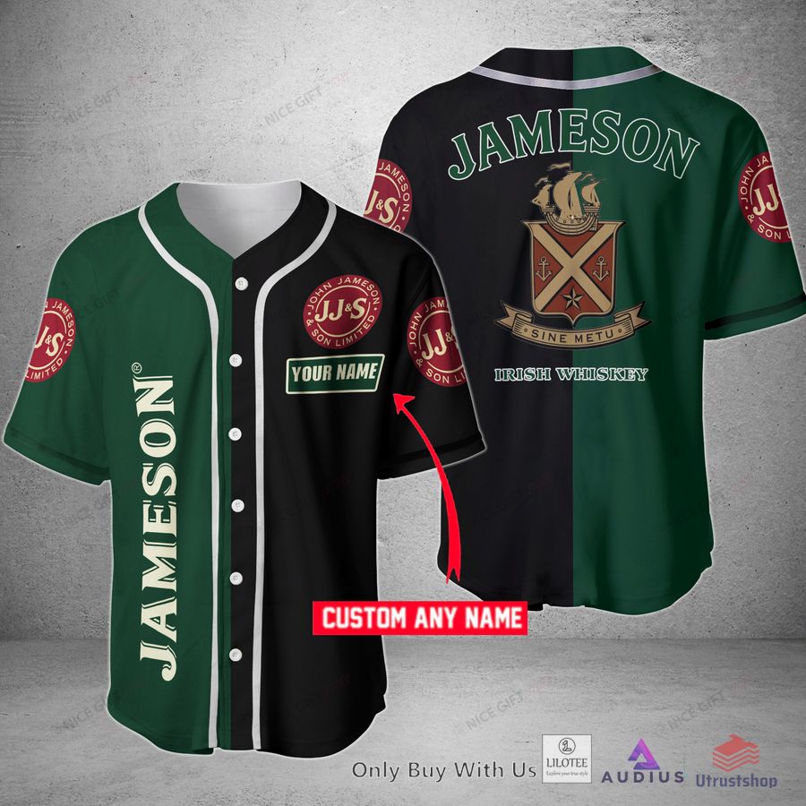 jameson irish whiskey your name black and green baseball jersey 1 64231
