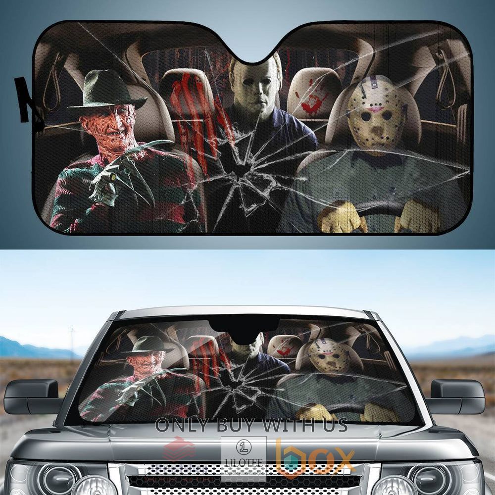 jason voorhees and michael myers and freddy krueger car sun shades 1 96469