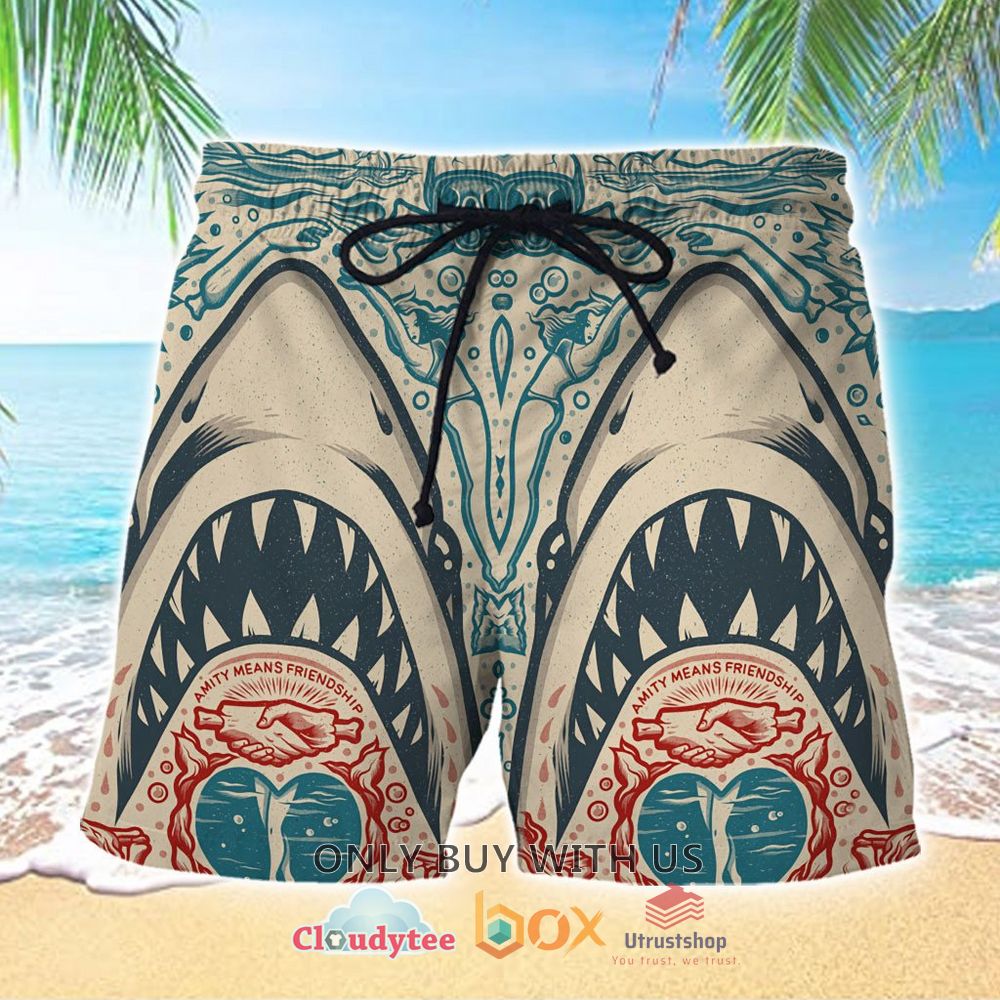 jaws shark amity means friendship beach shorts 1 97347