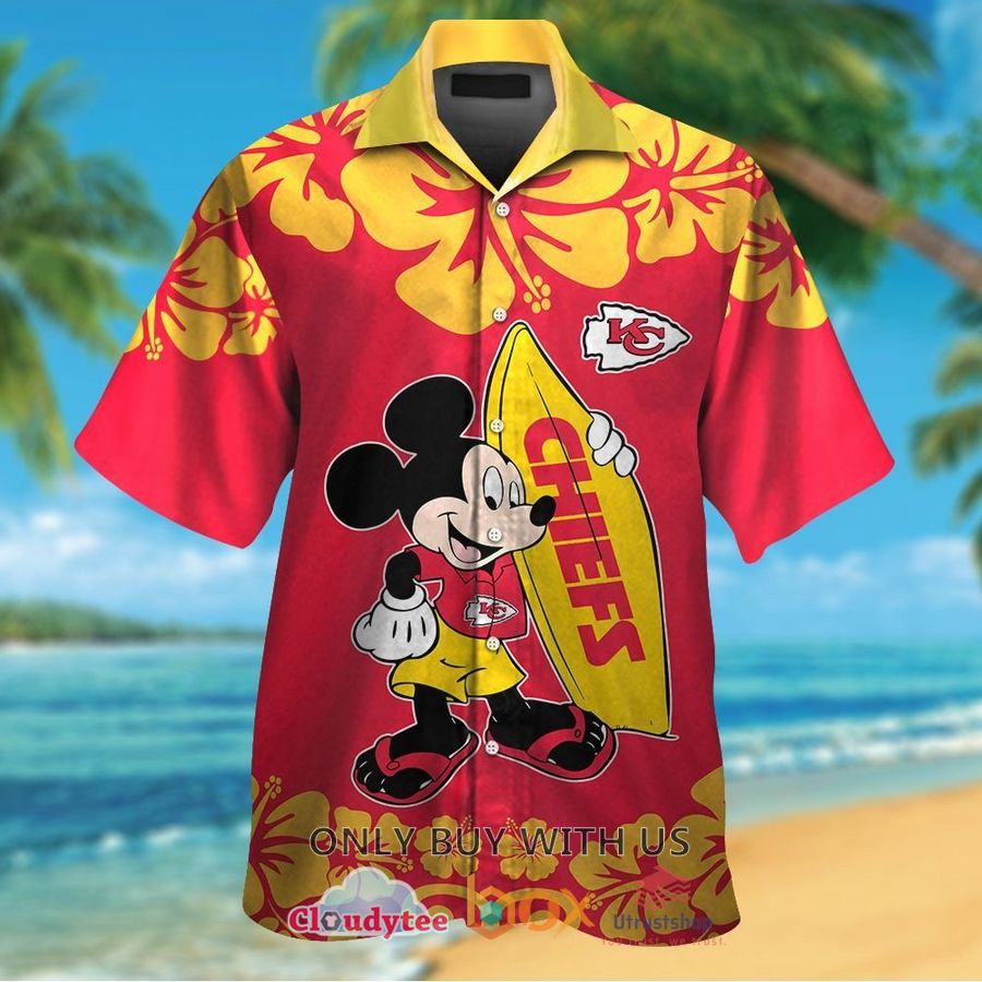 kansas city chiefs mickey mouse hibiscus flower hawaiian shirt 1 76874