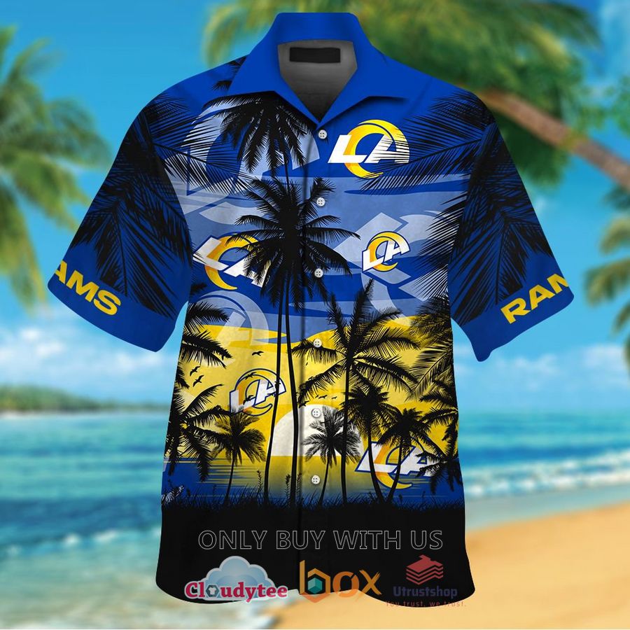 los angeles rams palm tree blue yellow hawaiian shirt 1 90672