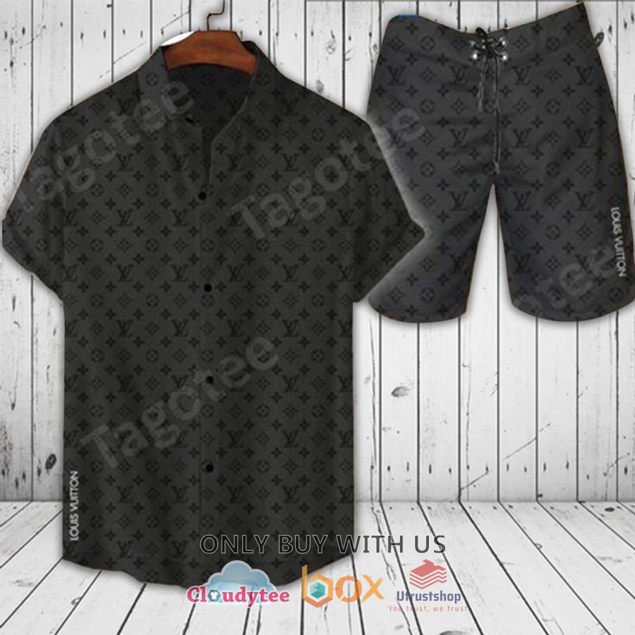 louis vuitton black grey hawaiian shirt short 1 38926