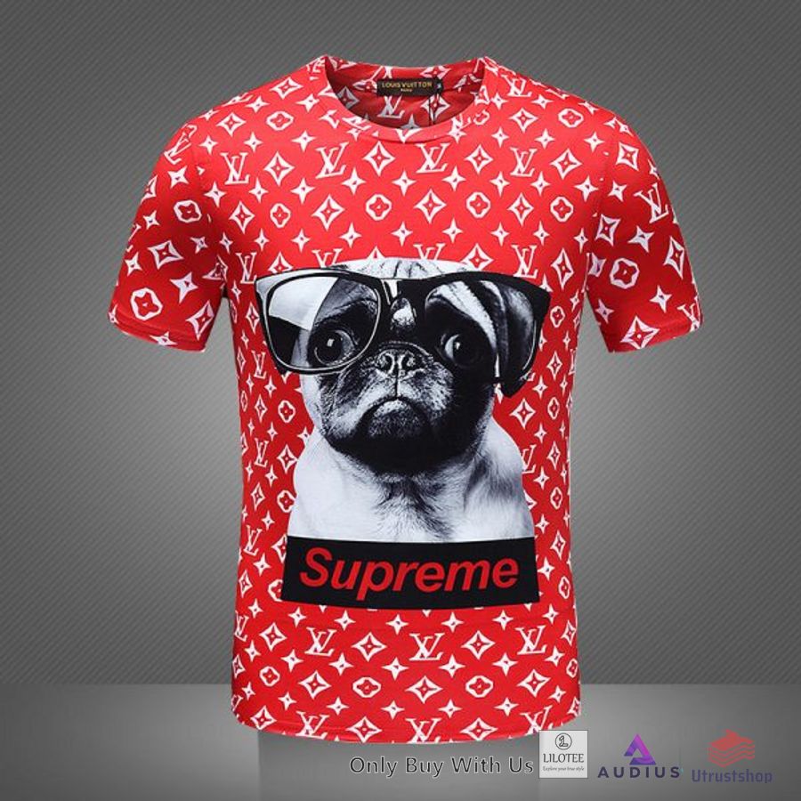 louis vuitton lv red supreme dog 3d t shirt 1 77632