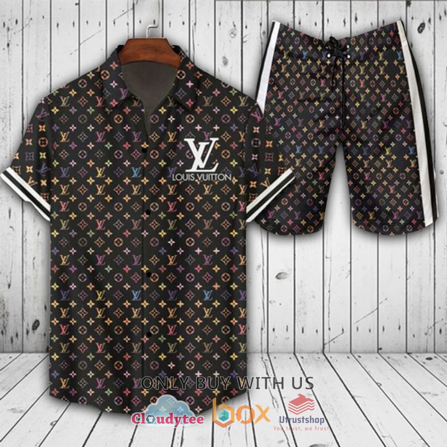 louis vuitton pattern multicolor hawaiian shirt short 1 99132