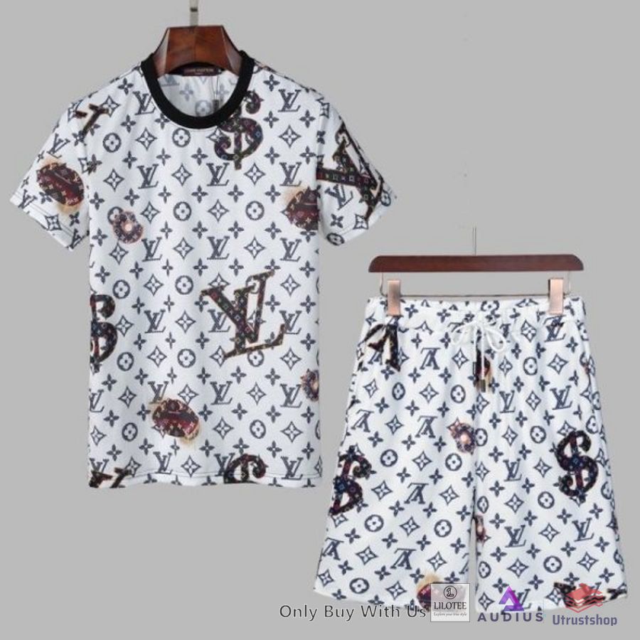 louis vuitton pattern white brown 3d shirt short 1 81318