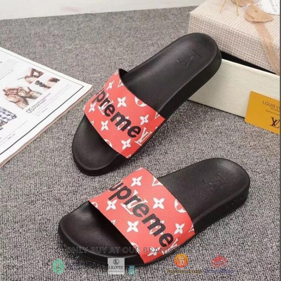 louis vuitton supreme red black slide sandals 1 13072