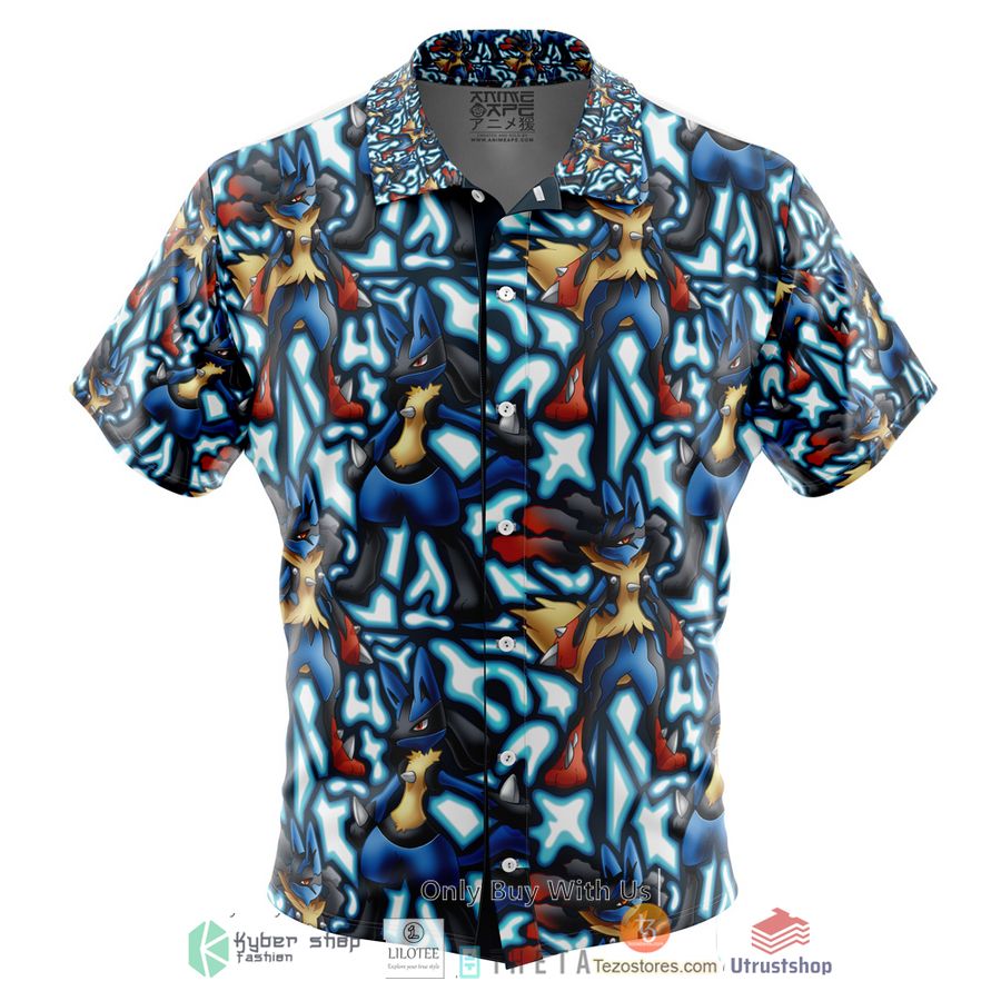 lucario x mega lucario pokemon short sleeve hawaiian shirt 1 68678