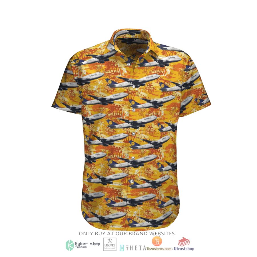 lufthansa boeing 747 400 yellow short sleeve hawaiian shirt 1 87022