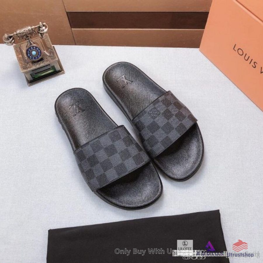 lv louis vuitton caro pattern navy slide sandal 1 70157