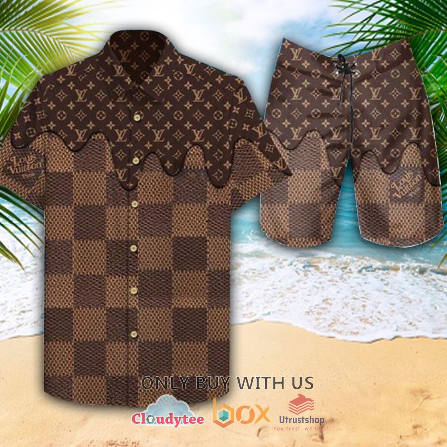 lv louis vuitton paris brown caro hawaiian shirt short 1 21773