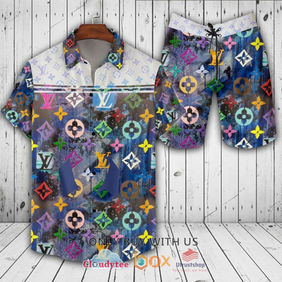 lv louis vuitton pattern multicolor hawaiian shirt short 1 68450