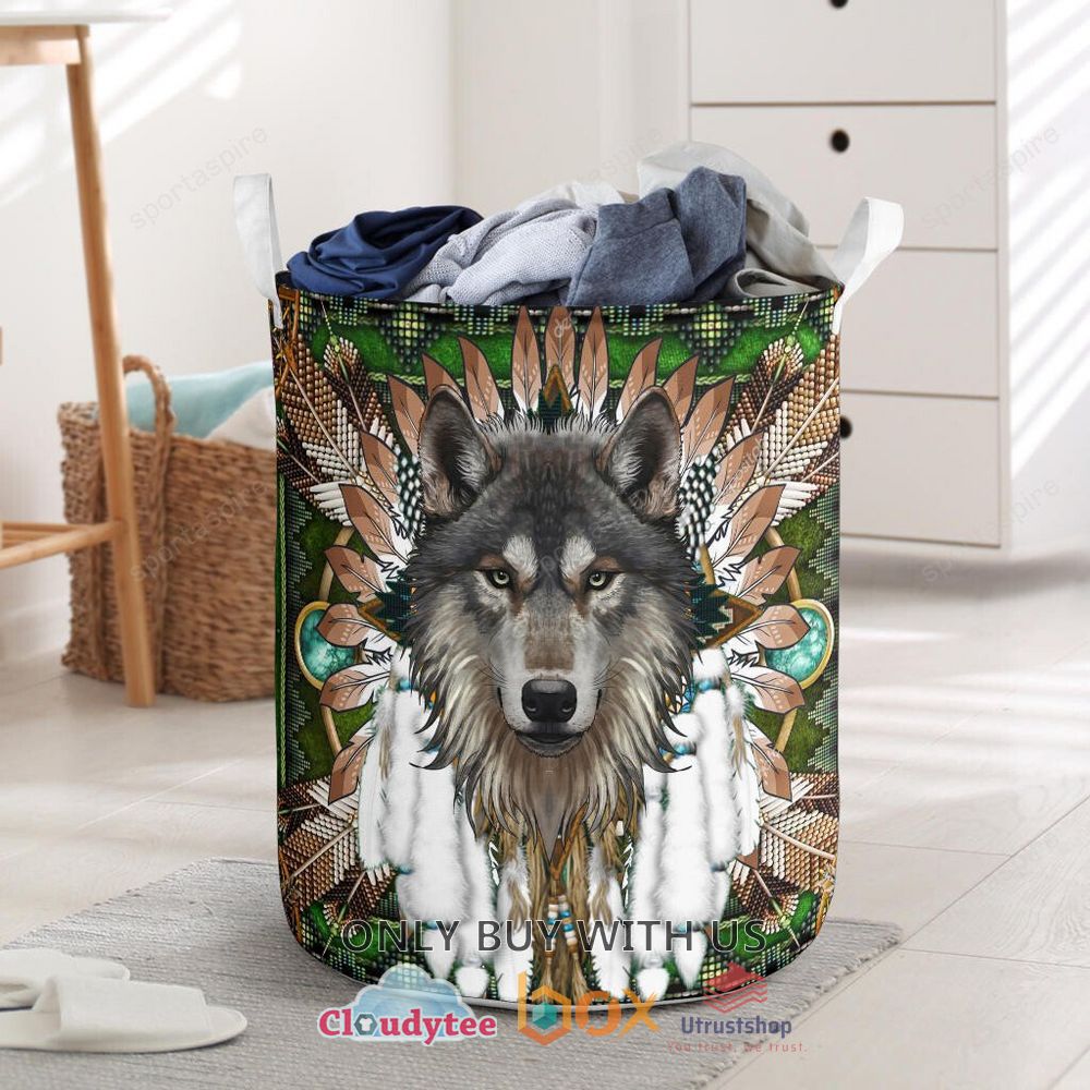 mandala wolf native laundry basket 1 73376