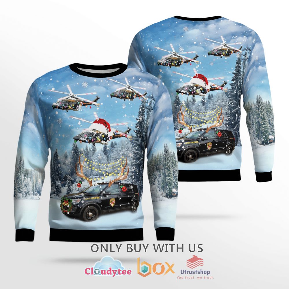 maryland state police car and agustawestland aw139 helicopter christmas sweater 1 21796