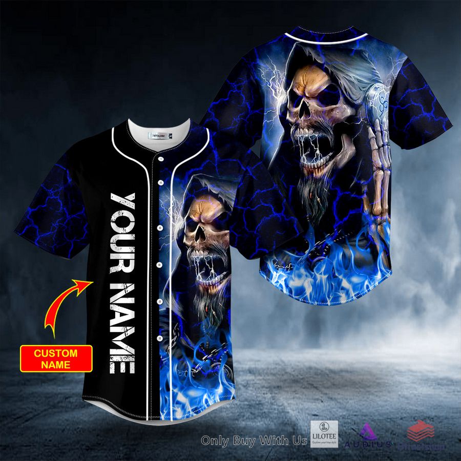 melodic death metal grim reaper blue fire skull custom baseball jersey 1 40958