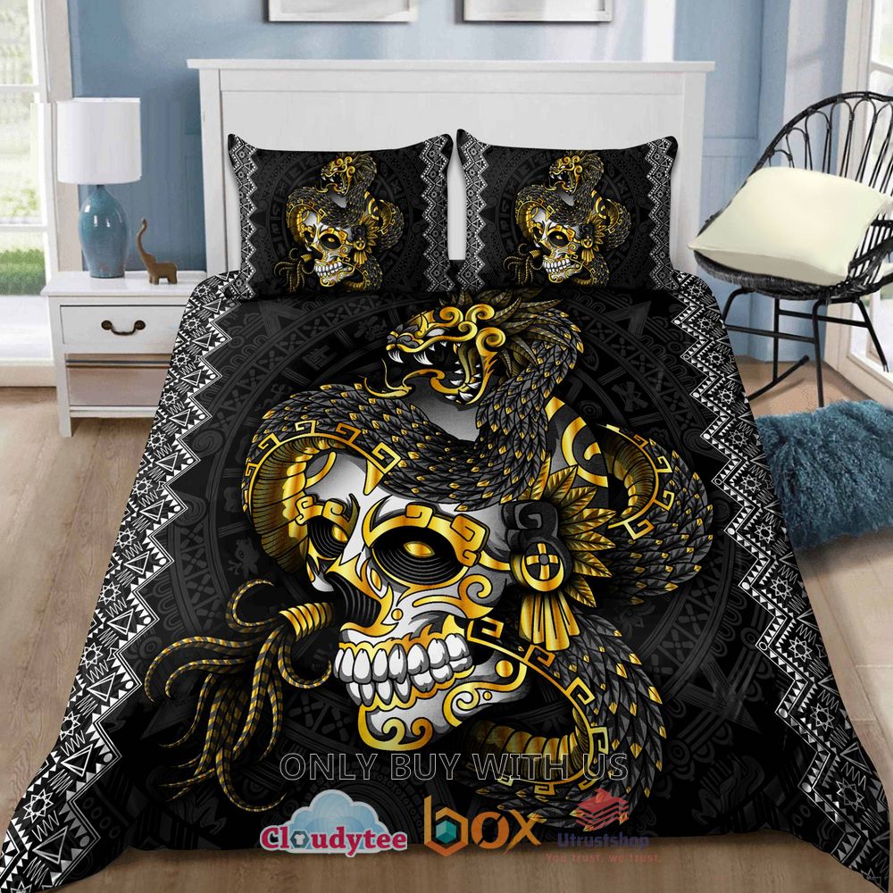 mexico aztec quetzalcoatl skull bedding set 2 45825