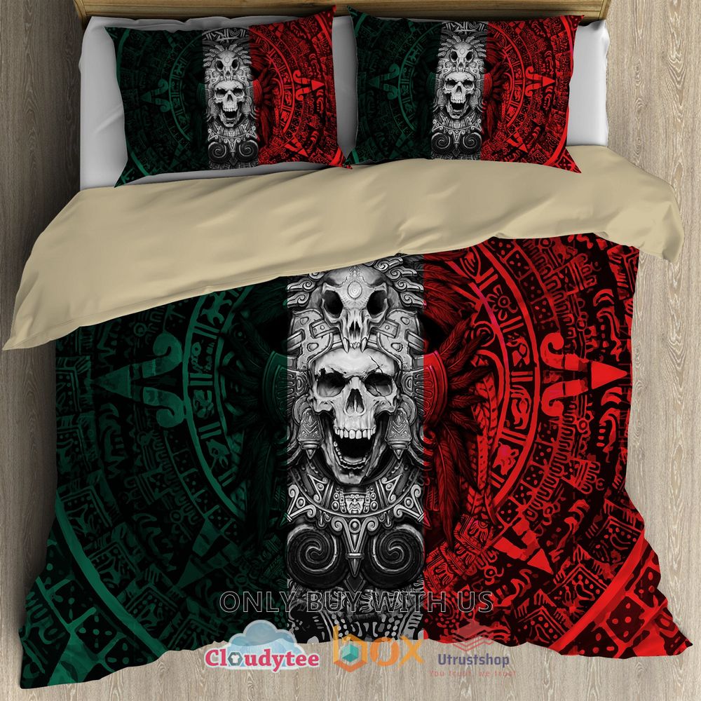 mexico aztec skull warrior red green bedding set 1 17294