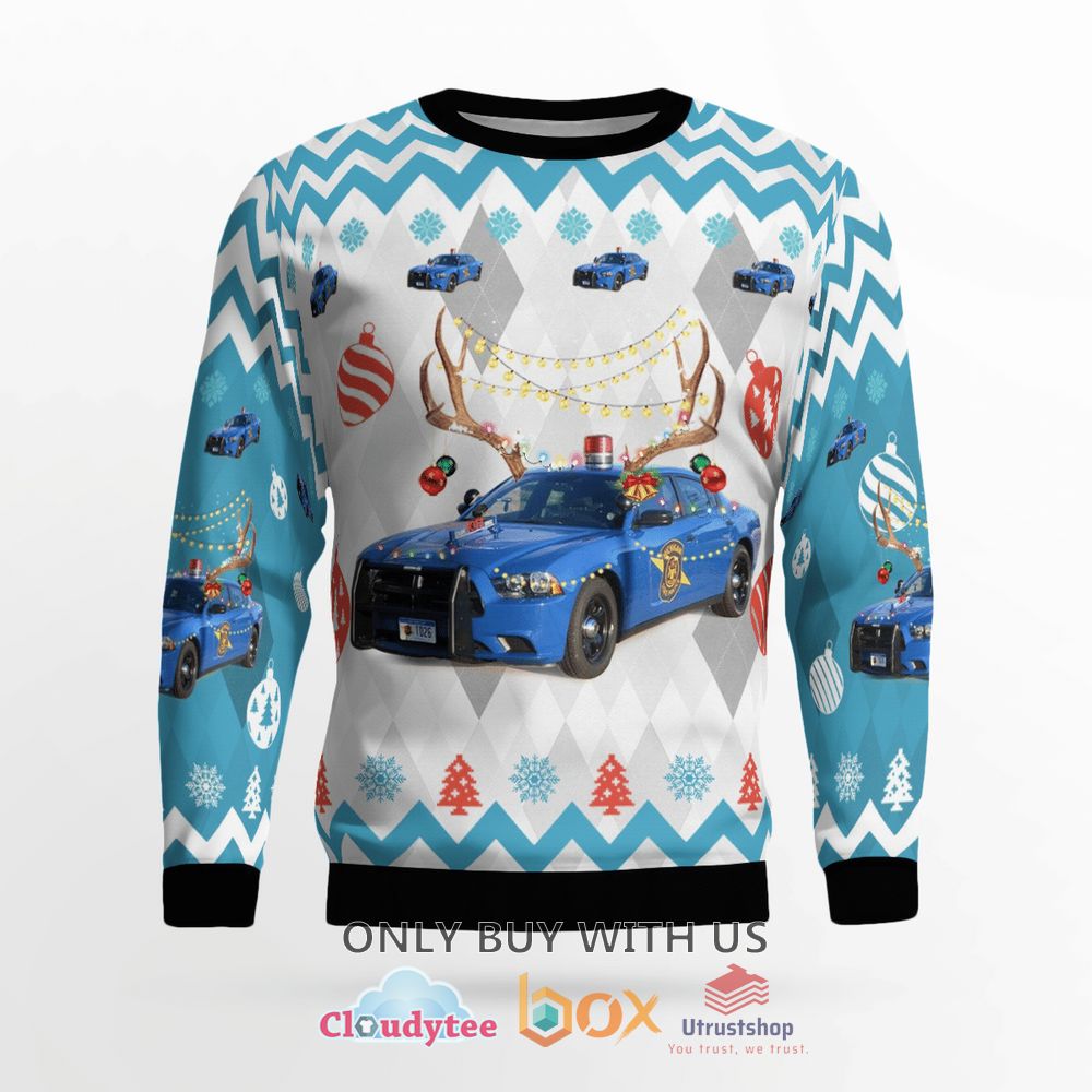 michigan state police dodge charger christmas sweater 2 76297