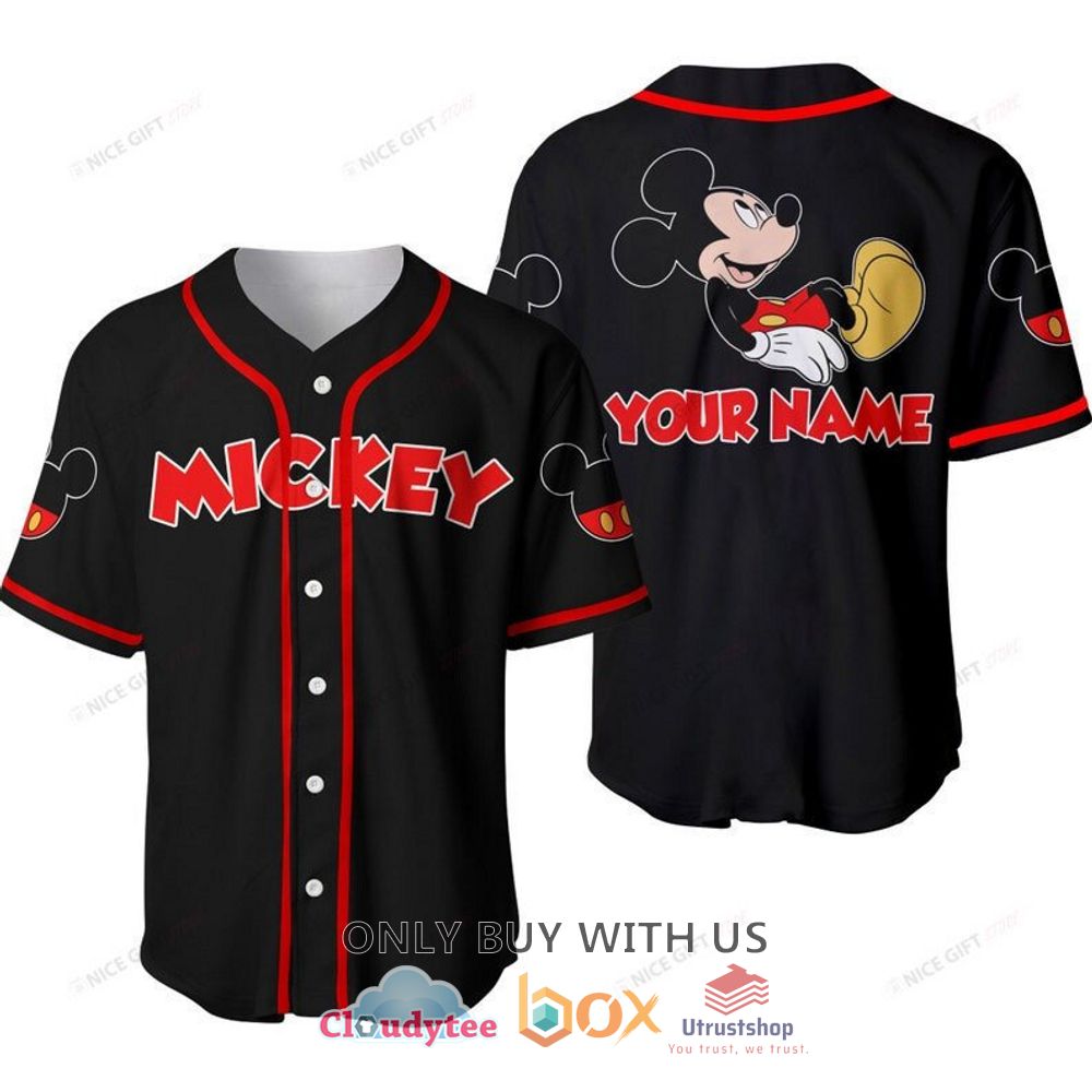 mickey mouse custom name pattern black color baseball jersey shirt 1 5026