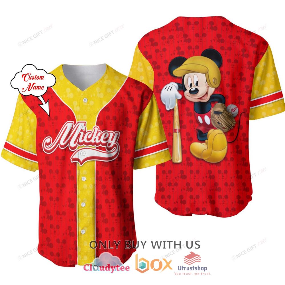 mickey mouse custom name red yellow baseball jersey shirt 1 80022