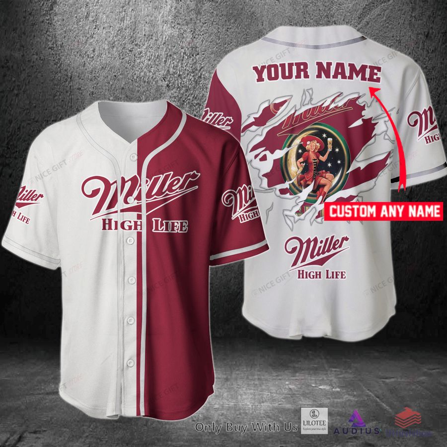 miller high life your name red white baseball jersey 1 43476