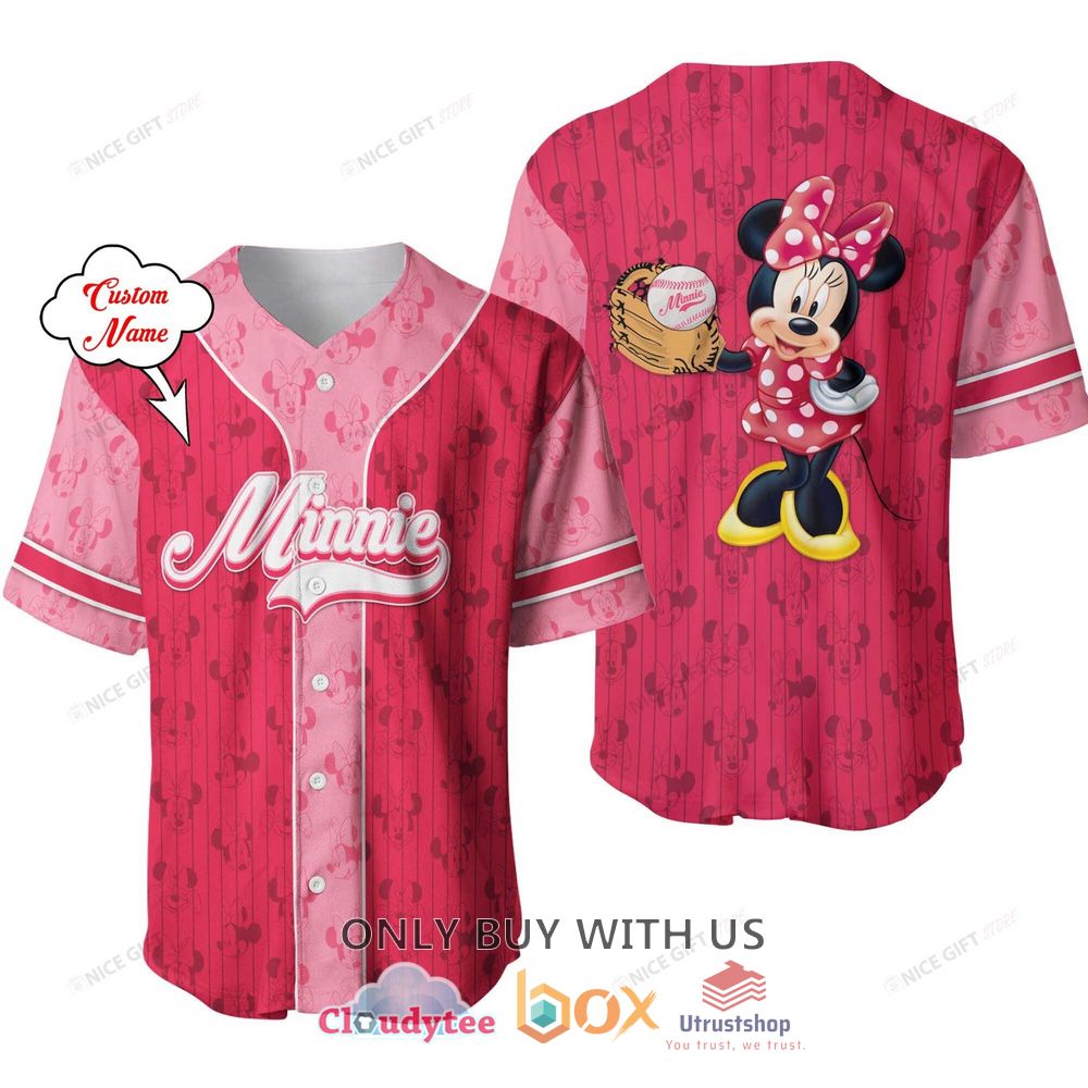 minnie mouse custom name red pink baseball jersey shirt 1 51018