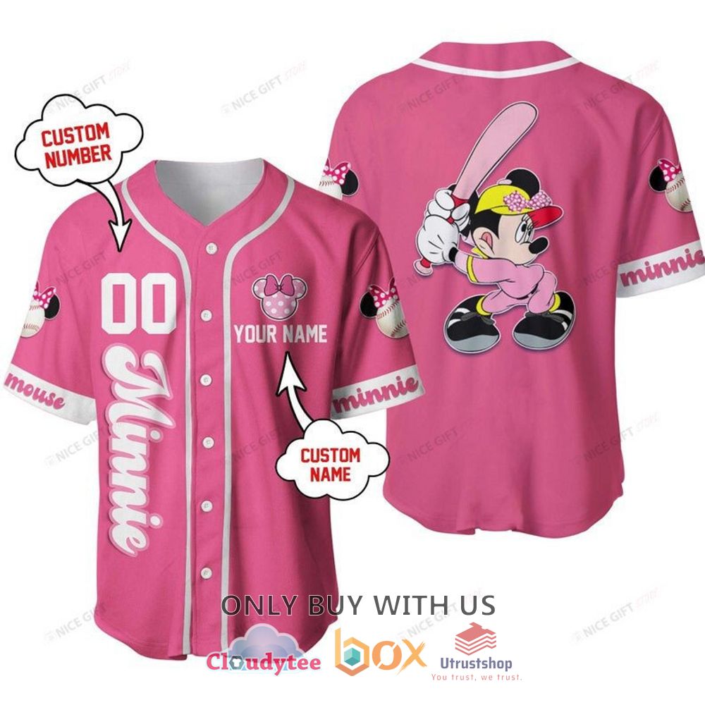 minnie mouse personalized pink pattern baseball jersey shirt 1 36631