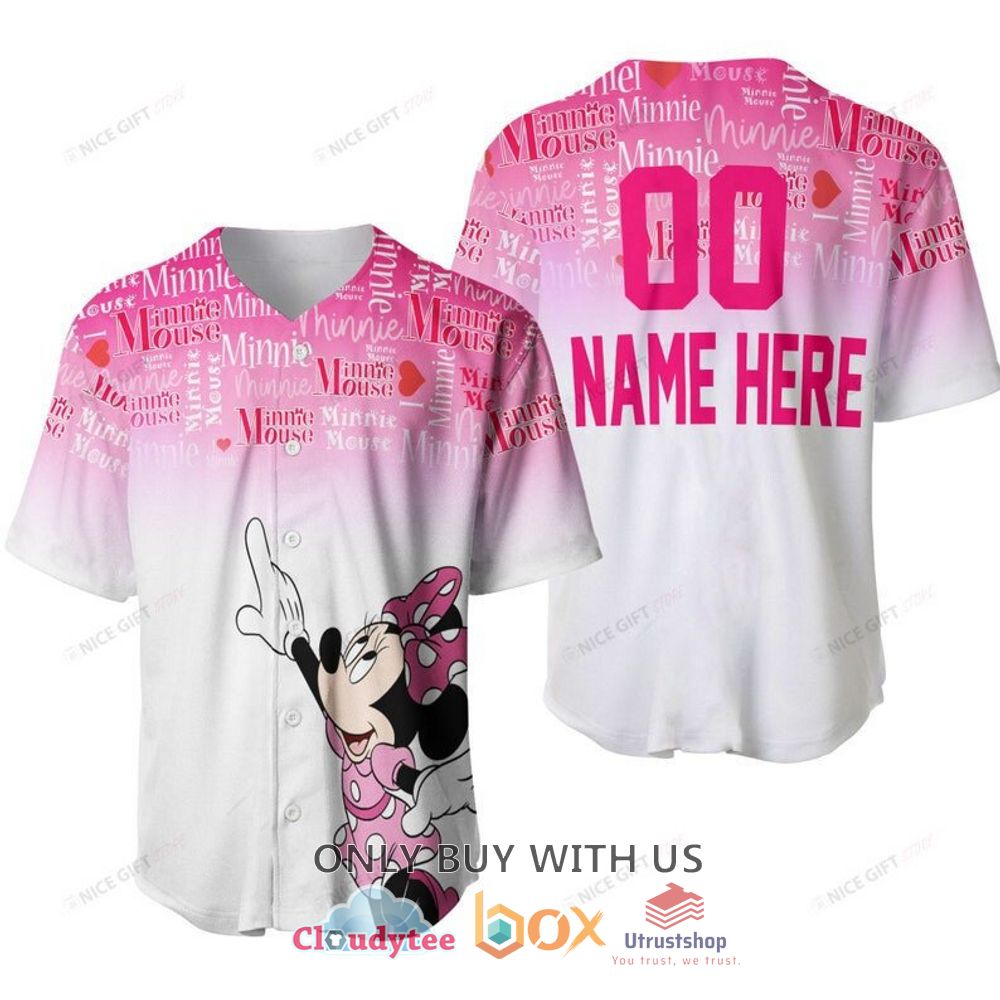 minnie mouse personalized pink white baseball jersey shirt 1 26925