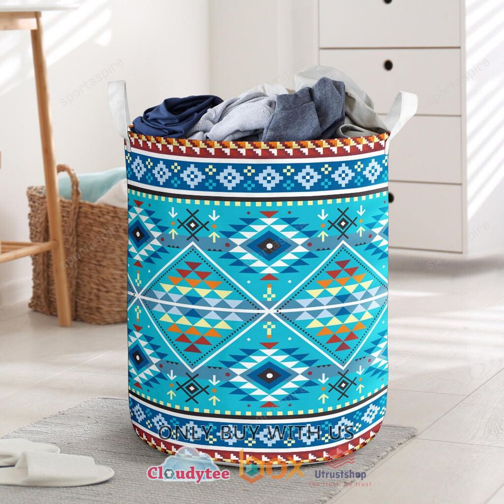 native american pattern blue laundry basket 1 31491