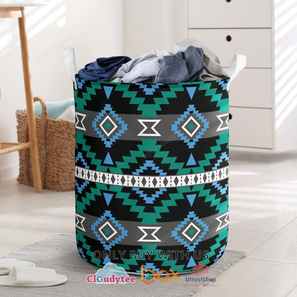 native american pattern green blue laundry basket 1 9368