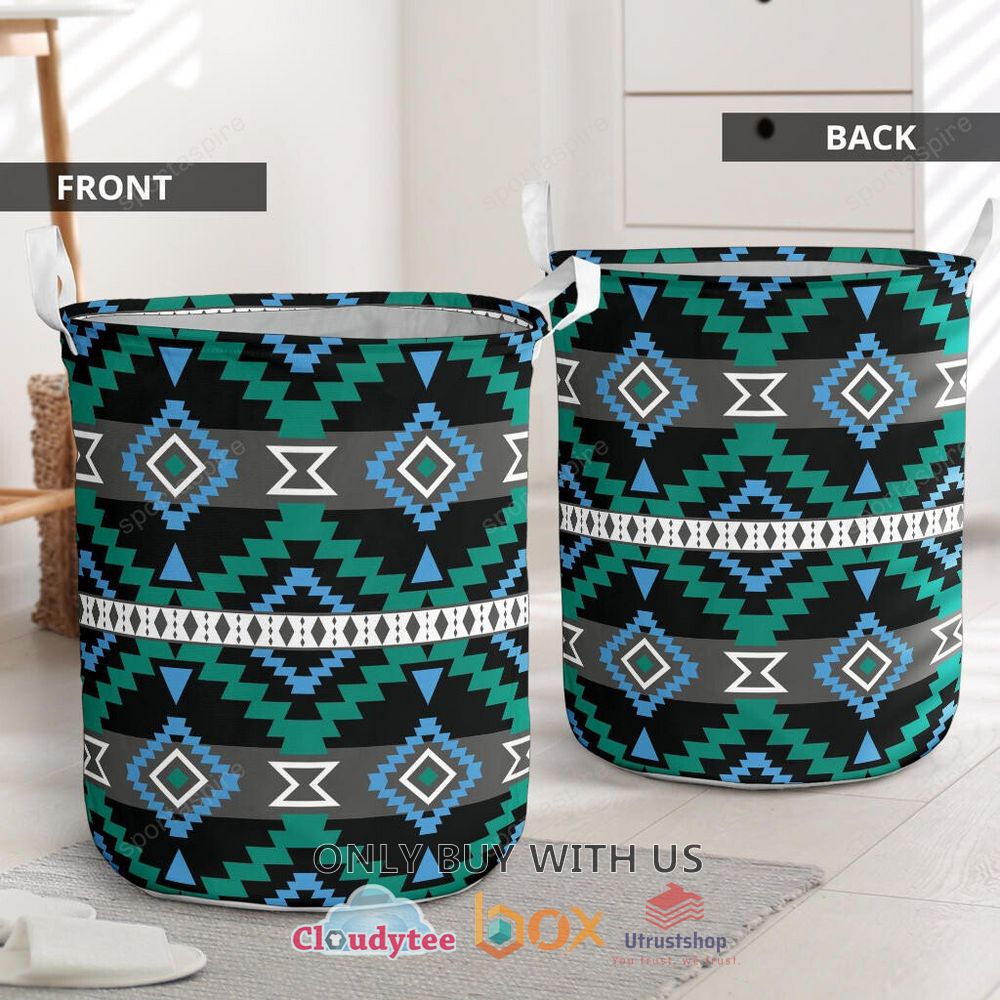 native american pattern green blue laundry basket 2 99054