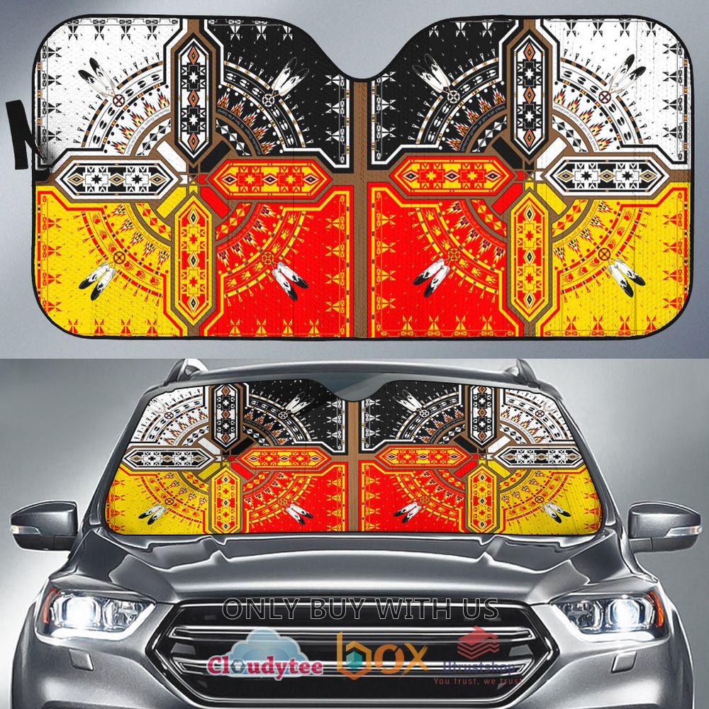 native american pattern red yellow white car sun shades 1 68216