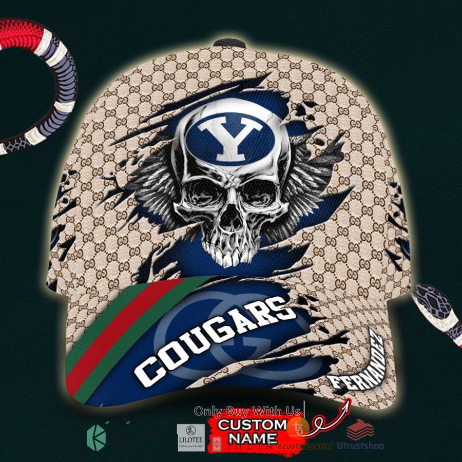 ncaa byu cougars skull custom name gucci cap 1 22853