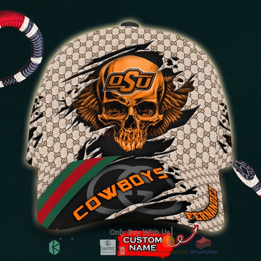 ncaa oklahoma state cowboys skull custom name gucci cap 1 94430