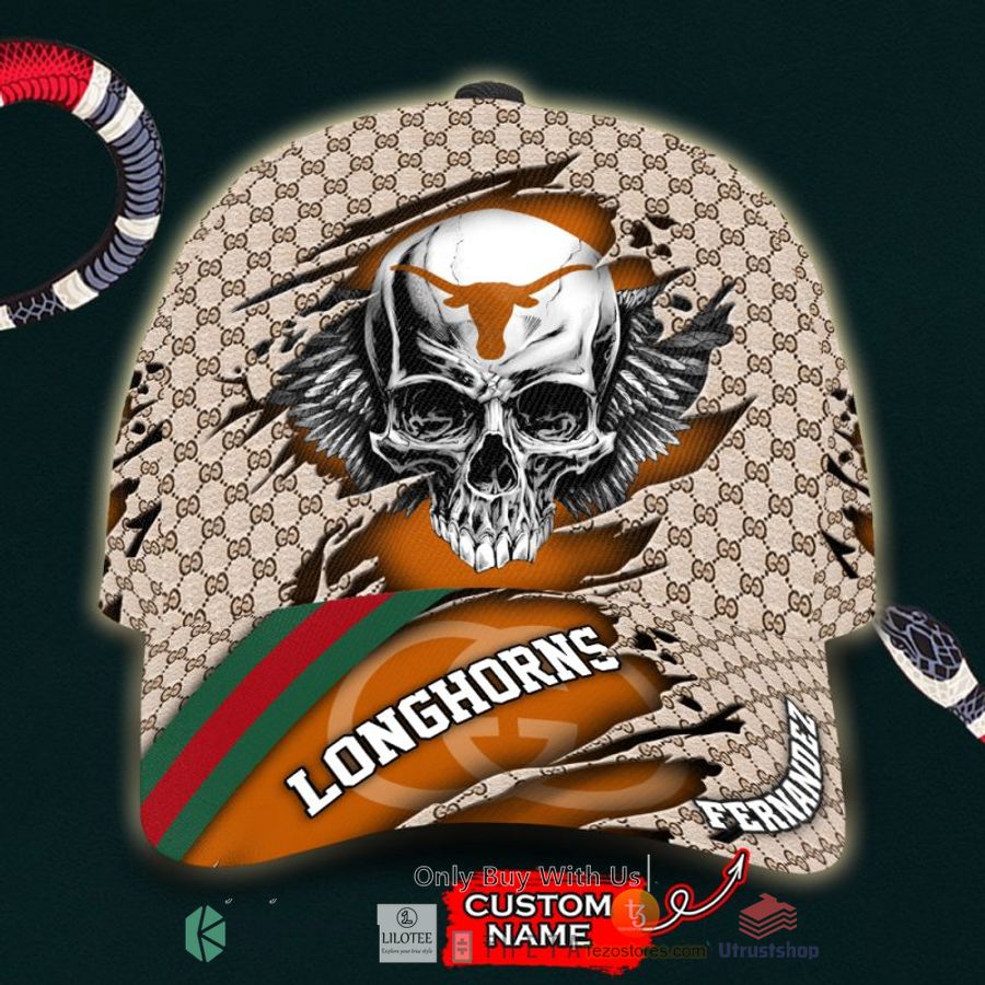 ncaa texas longhorns skull custom name gucci cap 1 44306