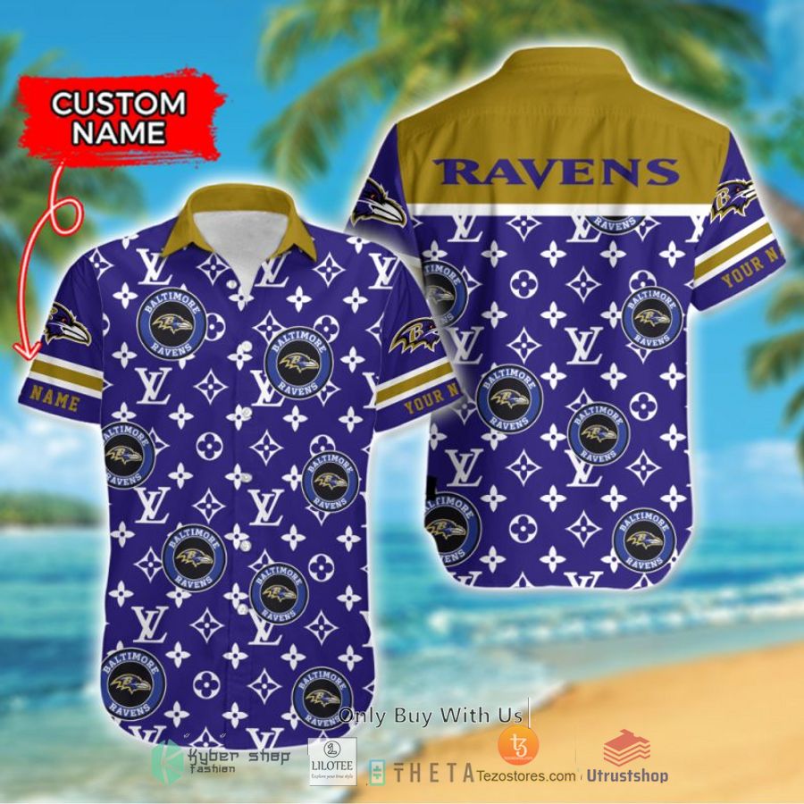 nfl baltimore ravens louis vuitton custom name hawaiian shirt 1 3779