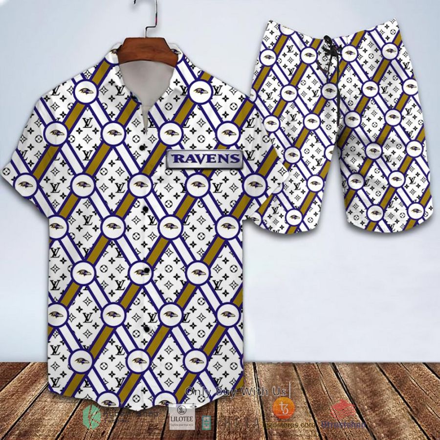 nfl baltimore ravens louis vuitton hawaiian shirt short 1 9859