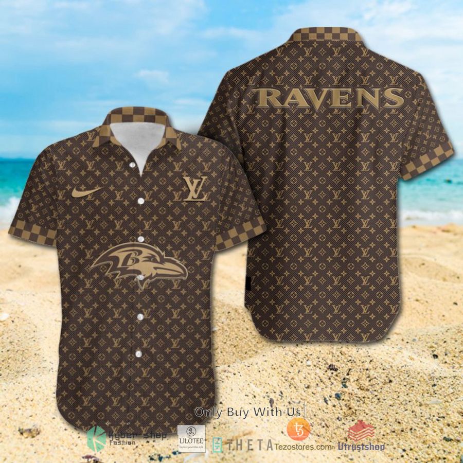 nfl baltimore ravens louis vuitton luxury hawaiian shirt short 1 58299