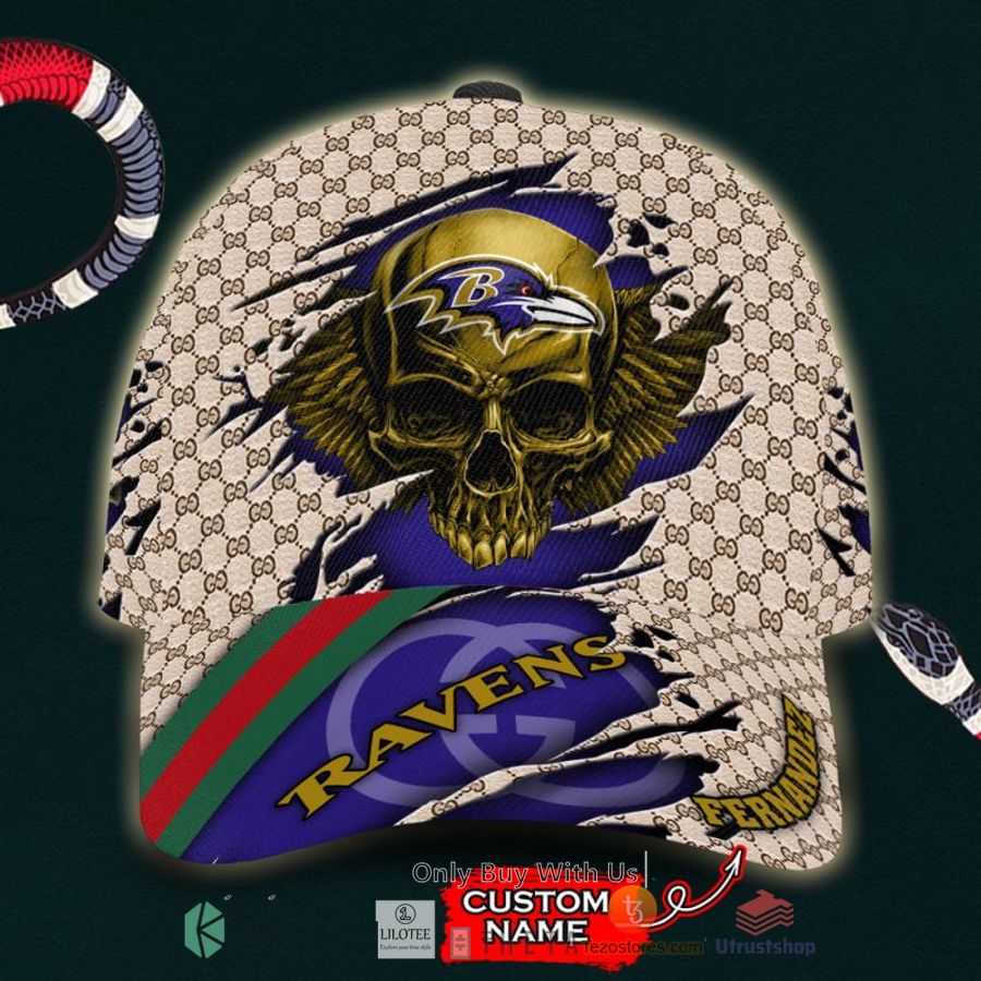 nfl baltimore ravens skull custom name gucci cap 1 98205