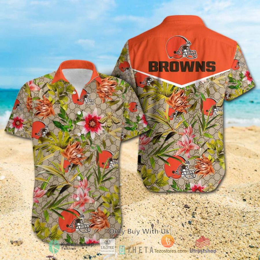 nfl cleveland browns louis vuitton lv hawaiian shirt short 1 4213