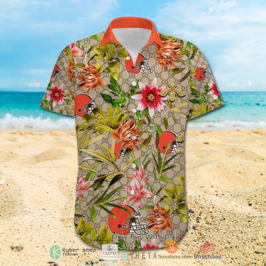 nfl cleveland browns louis vuitton lv hawaiian shirt short 2 71032