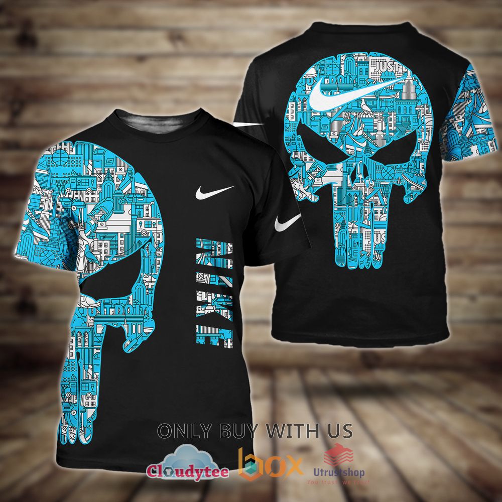 nike inc blue punisher skull pattern 3d t shirt 1 28373