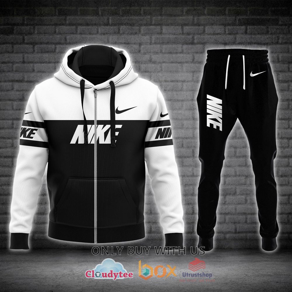 nike inc white black 3d zip hoodie long pant 1 29973