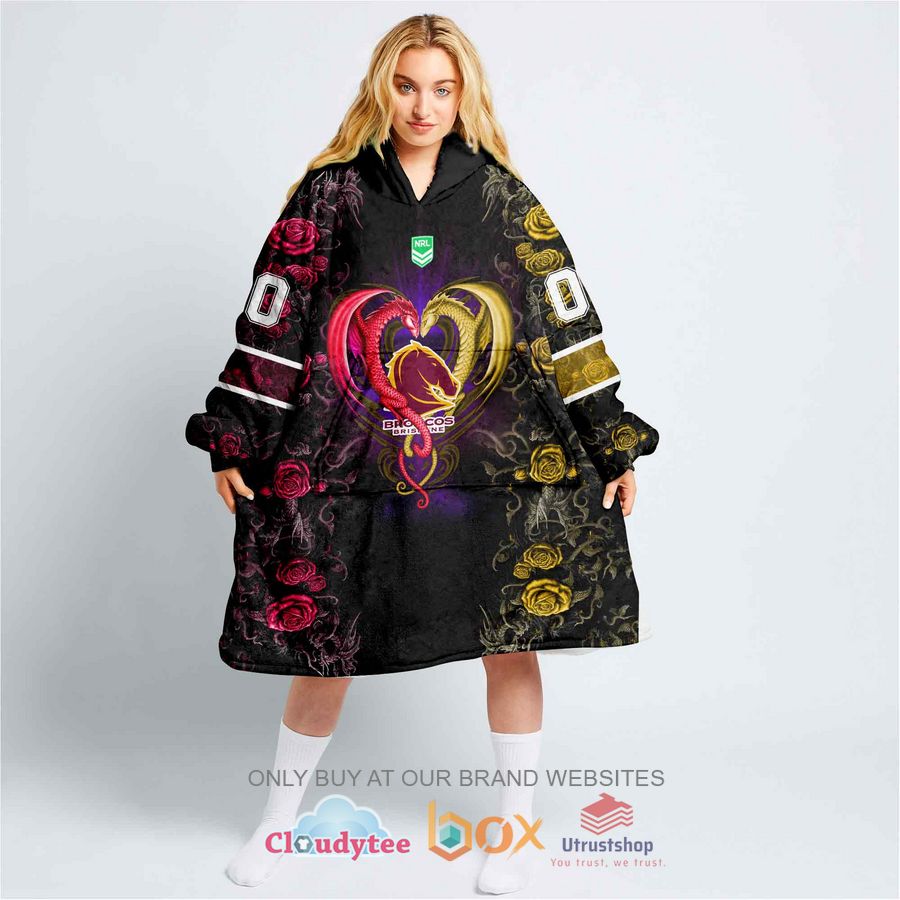 nrl brisbane broncos rose dragon personalized fleece hoodie blanket 1 78972